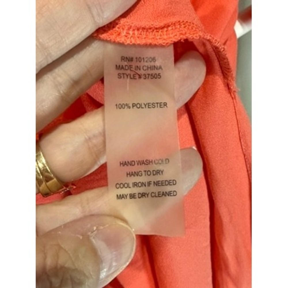Soft Surroundings Coral Orange V-Neck Tunic Top Long Sleeve High Low Hem 12/14 - Picture 5 of 11